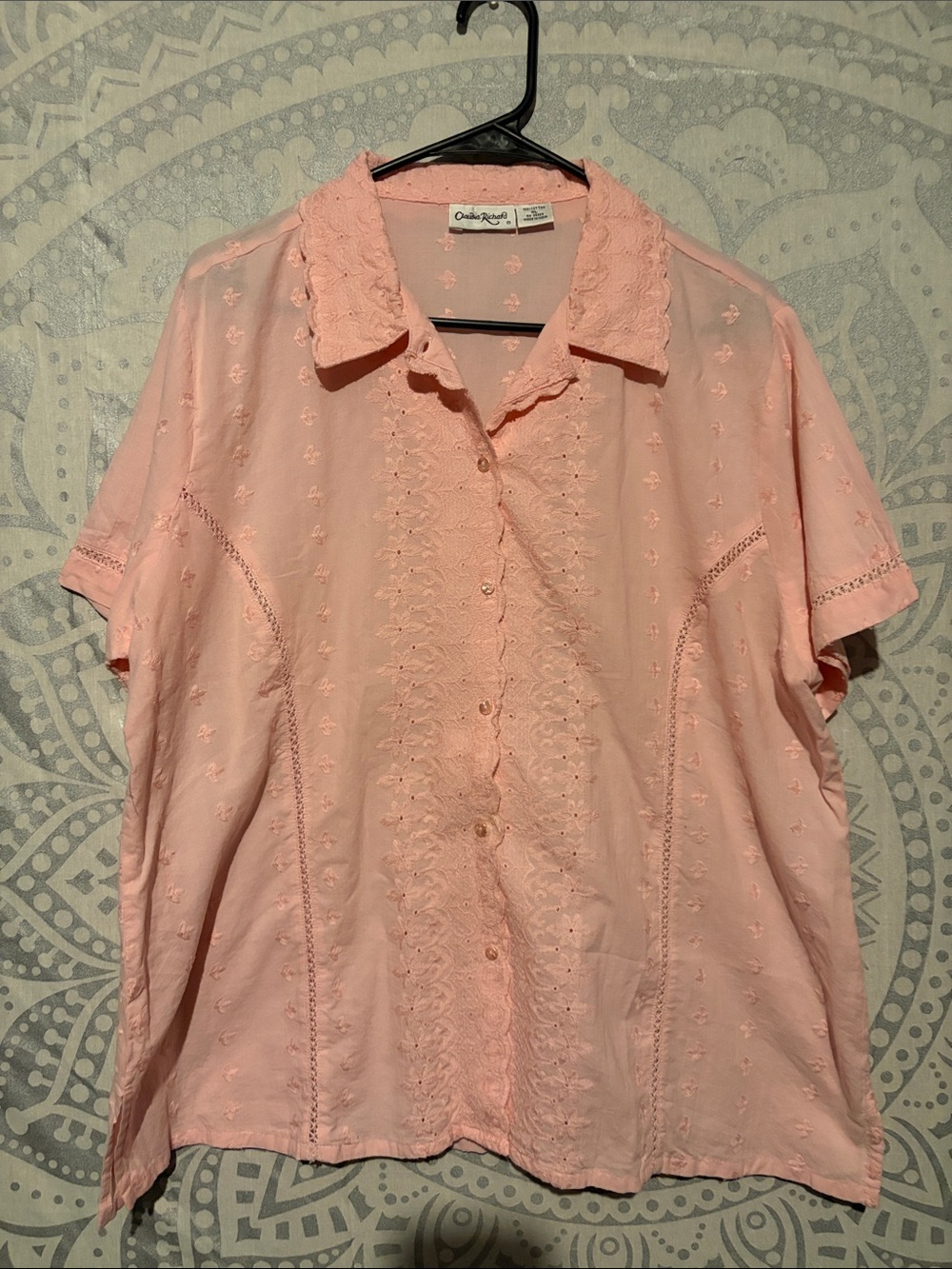 Claudia Richard Pink Eyelet Button-Down Shirt xl